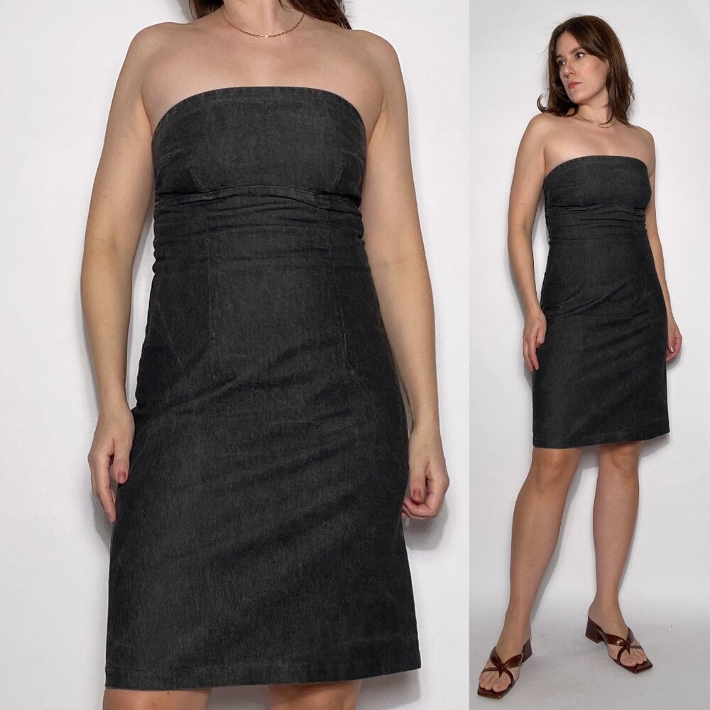 Vintage Y2K Stretch Denim Dark Wash Tube Dress -- Small